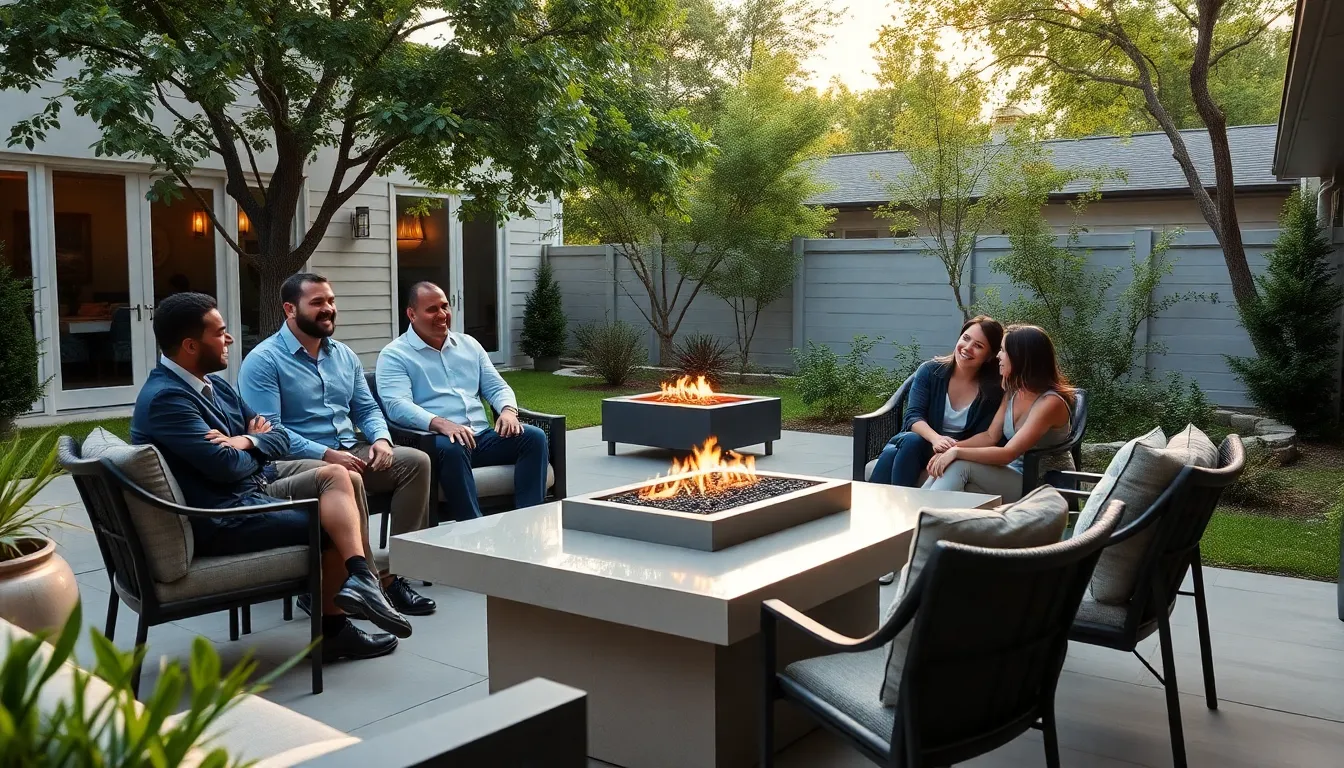 diverse group enjoying a custom outdoor living space.