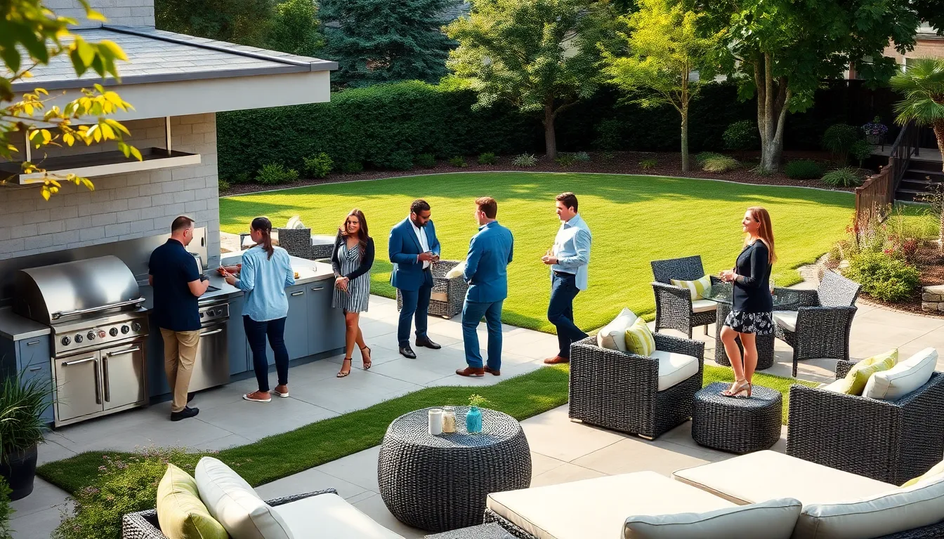 diverse group enjoying a stylish outdoor living space.