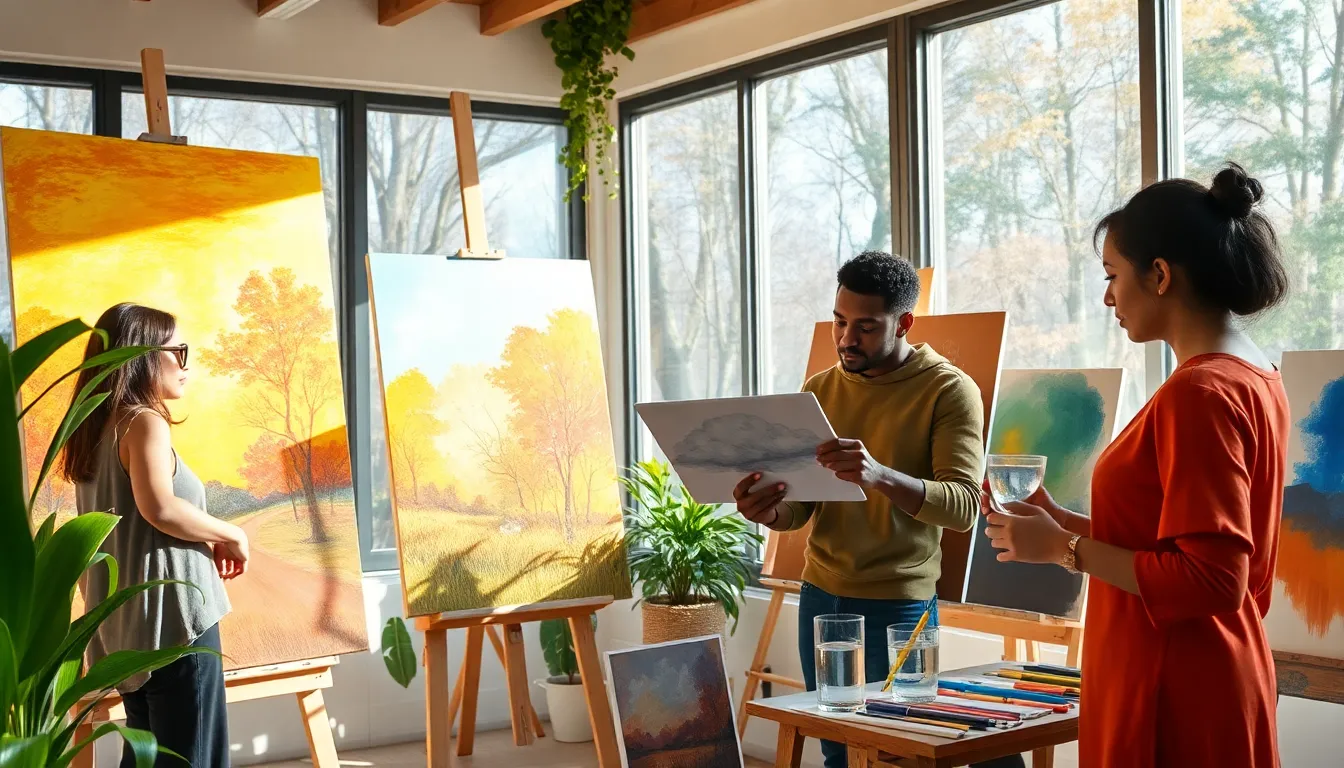artists painting in a bright studio inspired by nature.